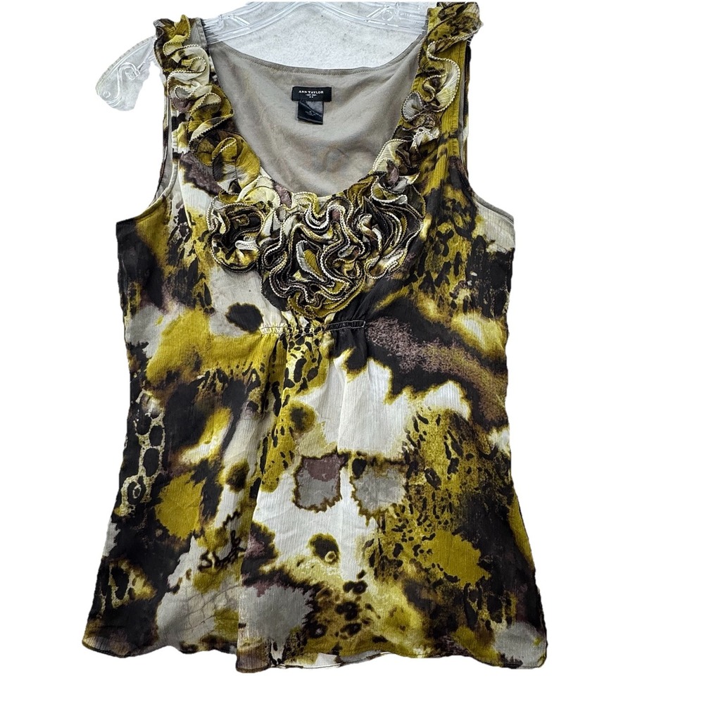 Ann Taylor Size Small Ruffle Neckline Top Artsy Art To Wear Dark Grunge Green